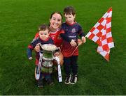 16 December 2023; Lisa Finnegan of Kilkerrin-Clonberne with her sons Liam, age 2, left, and Jamie, age 3, as they celebrate after the Currentaccount.ie LGFA All-Ireland Senior Club Championship final match between Ballymacarby of Waterford and Kilkerrin-Clonberne of Galway at Croke Park in Dublin. Photo by Piaras Ó Mídheach/Sportsfile