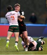 16 December 2023; Olly Hartley of Saracens is tackled by Caolin Blade of Connacht during the Investec Champions Cup Pool 1 Round 2 match between Saracens and Connacht at Stone X Stadium in Barnet, England. Photo by Brendan Moran/Sportsfile