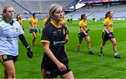 16 December 2023; Ballinamore-Seán Heslin's captain Gráinne Prior leads her team-mates in the parade before the Currentaccount.ie LGFA All-Ireland Intermediate Club Championship final match between Ballinamore-Seán O'Heslin's of Leitrim and Glanmire of Cork at Croke Park in Dublin. Photo by Piaras Ó Mídheach/Sportsfile
