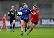 17 December 2023; Rebecca Kean of Claremorris in action against Emer McCarthy of O'Donovan Rossa during the Currentaccount.ie LGFA All-Ireland Junior Club Championship final match between Claremorris of Mayo and O'Donovan Rossa of Cork at Parnell Park in Dublin. Photo by Ben McShane/Sportsfile