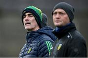 17 December 2023; Donegal manager Jim McGuinness, left, and selector Colm McFadden before the intercounty challenge match, in aid of North West Hospice, between Donegal and Roscommon at Fr Tierney Park in Ballyshannon, Donegal. Photo by Ramsey Cardy/Sportsfile