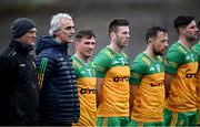 17 December 2023; Donegal manager Jim McGuinness, second left, and selector Colm McFadden before the intercounty challenge match, in aid of North West Hospice, between Donegal and Roscommon at Fr Tierney Park in Ballyshannon, Donegal. Photo by Ramsey Cardy/Sportsfile