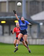 17 December 2023; Alana Fitzpatrick of Claremorris in action against Triona Murphy of O'Donovan Rossa during the Currentaccount.ie LGFA All-Ireland Junior Club Championship final match between Claremorris of Mayo and O'Donovan Rossa of Cork at Parnell Park in Dublin. Photo by Ben McShane/Sportsfile
