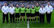 16 December 2023; Referee Siobhán Coyle with her match officials before the Currentaccount.ie LGFA All-Ireland Intermediate Club Championship final match between Ballinamore-Seán O'Heslin's of Leitrim and Glanmire of Cork at Croke Park in Dublin. Photo by Piaras Ó Mídheach/Sportsfile