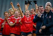 16 December 2023; Niamh Feeney of Kilkerrin-Clonberne, 21, celebrates after her side's victory in the Currentaccount.ie LGFA All-Ireland Senior Club Championship final match between Ballymacarby of Waterford and Kilkerrin-Clonberne of Galway at Croke Park in Dublin. Photo by Piaras Ó Mídheach/Sportsfile