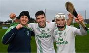 17 December 2023; O'Loughlin Gaels players, from left, Jamie Young, Conor Heary and Owen Wall celebrate after their side's victory in the AIB GAA Hurling All-Ireland Club Championship semi-final match between O'Loughlin Gaels, Kilkenny, and Ruairí Óg Cushendall, Antrim, at Páirc Tailteann in Navan, Meath. Photo by Seb Daly/Sportsfile