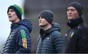 17 December 2023; Donegal selector Neil McGee, with manager Jim McGuinness, left, and selector Colm McFadden, right, during the intercounty challenge match, in aid of North West Hospice, between Donegal and Roscommon at Fr Tierney Park in Ballyshannon, Donegal. Photo by Ramsey Cardy/Sportsfile
