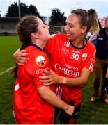 17 December 2023; Lisa Harte, left, and Sharon Stoutt of O'Donovan Rossa celebrate after the Currentaccount.ie LGFA All-Ireland Junior Club Championship final match between Claremorris of Mayo and O'Donovan Rossa of Cork at Parnell Park in Dublin. Photo by Ben McShane/Sportsfile