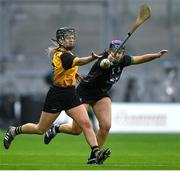 17 December 2023; Aedín Slattery of Na Fianna in action against Niamh Leen of Clanmaurice during the AIB Camogie All-Ireland Intermediate Club Championship final match between Clanmaurice of Kerry and Na Fianna of Meath at Croke Park in Dublin. Photo by Stephen Marken/Sportsfile