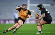 17 December 2023; Aedín Slattery of Na Fianna in action against Danielle O’Leary of Clanmaurice during the AIB Camogie All-Ireland Intermediate Club Championship final match between Clanmaurice of Kerry and Na Fianna of Meath at Croke Park in Dublin. Photo by Piaras Ó Mídheach/Sportsfile
