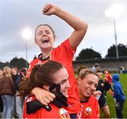 17 December 2023; O'Donovan Rossa captain Lisa Harte, top, is lifted by teammates Fionnuala O'Driscoll, left, and Sharon Stoutt in the celebrations after the Currentaccount.ie LGFA All-Ireland Junior Club Championship final match between Claremorris of Mayo and O'Donovan Rossa of Cork at Parnell Park in Dublin. Photo by Ben McShane/Sportsfile