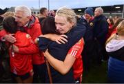 17 December 2023; Jessica Beechinor of O'Donovan Rossa celebrates with supporters after the Currentaccount.ie LGFA All-Ireland Junior Club Championship final match between Claremorris of Mayo and O'Donovan Rossa of Cork at Parnell Park in Dublin. Photo by Ben McShane/Sportsfile