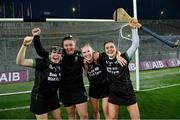 17 December 2023; Clanmaurice players, from left, Sara Murphy, Aoife Fitzgerald, Michelle Costello and Rachel McCarthy celebrate after their side's victory in the AIB Camogie All-Ireland Intermediate Club Championship final match between Clanmaurice of Kerry and Na Fianna of Meath at Croke Park in Dublin. Photo by Piaras Ó Mídheach/Sportsfile