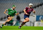 17 December 2023; Orla Hanrick of Dicksboro in action against Laura Ward of Sarsfields during the AIB Camogie All-Ireland Senior Club Championship final match between Dicksboro of Kilkenny and Sarsfields of Galway at Croke Park in Dublin. Photo by Stephen Marken/Sportsfile