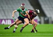 17 December 2023; Ciara Phelan of Dicksboro in action against Klara Donohue of Sarsfields during the AIB Camogie All-Ireland Senior Club Championship final match between Dicksboro of Kilkenny and Sarsfields of Galway at Croke Park in Dublin. Photo by Piaras Ó Mídheach/Sportsfile