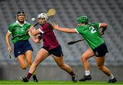 17 December 2023; Rachel Dowling of Dicksboro in action against Reitseal Kelly of Sarsfields during the AIB Camogie All-Ireland Senior Club Championship final match between Dicksboro of Kilkenny and Sarsfields of Galway at Croke Park in Dublin. Photo by Stephen Marken/Sportsfile