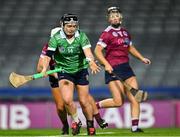 17 December 2023; Siobhán McGrath of Sarsfields shoots to score her side's first goal during the AIB Camogie All-Ireland Senior Club Championship final match between Dicksboro of Kilkenny and Sarsfields of Galway at Croke Park in Dublin. Photo by Piaras Ó Mídheach/Sportsfile