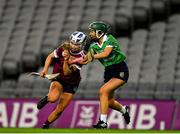 17 December 2023; Asha McHardy of Dicksboro in action against Tara Kenny of Sarsfields during the AIB Camogie All-Ireland Senior Club Championship final match between Dicksboro of Kilkenny and Sarsfields of Galway at Croke Park in Dublin. Photo by Stephen Marken/Sportsfile