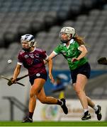 17 December 2023; Asha McHardy of Dicksboro in action against Clodagh McGrath of Sarsfields during the AIB Camogie All-Ireland Senior Club Championship final match between Dicksboro of Kilkenny and Sarsfields of Galway at Croke Park in Dublin. Photo by Stephen Marken/Sportsfile