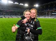 17 December 2023; Clanmaurice players Sara Murphy, left, and Patrice Diggin celebrate after their side's victory in the AIB Camogie All-Ireland Intermediate Club Championship final match between Clanmaurice of Kerry and Na Fianna of Meath at Croke Park in Dublin. Photo by Piaras Ó Mídheach/Sportsfile