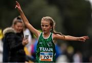 17 December 2023; Cuisle O'Callaghan of Tuam, Galway, celebrated finishing second in the girls under 14 2km during the National Race Walking Championships and World Athletics Race Walking Tour Bronze at Raheny Park in Dublin. Photo by Sam Barnes/Sportsfile