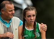 17 December 2023; Savanagh O'Callaghan of Tuam, Galway, with her father Pierce after, competing in the girls under 18 5km during the National Race Walking Championships and World Athletics Race Walking Tour Bronze at Raheny Park in Dublin. Photo by Sam Barnes/Sportsfile
