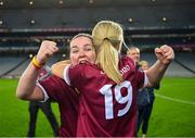 17 December 2023; Kirsty Maher and Bronagh Doheny, 19, of Dicksboro after their side's victory in the AIB Camogie All-Ireland Senior Club Championship final match between Dicksboro of Kilkenny and Sarsfields of Galway at Croke Park in Dublin. Photo by Stephen Marken/Sportsfile