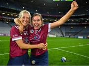 17 December 2023; Bronagh Doheny, left, and Caoimhe Dowling of Dicksboro celebrate after their side's victory in the AIB Camogie All-Ireland Senior Club Championship final match between Dicksboro of Kilkenny and Sarsfields of Galway at Croke Park in Dublin. Photo by Stephen Marken/Sportsfile