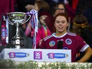 17 December 2023; Dicksboro captain Jenny Clifford makes a speech after her side's victory in the AIB Camogie All-Ireland Senior Club Championship final match between Dicksboro of Kilkenny and Sarsfields of Galway at Croke Park in Dublin. Photo by Stephen Marken/Sportsfile