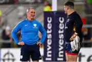 16 December 2023; Racing 92 head coach Stuart Lancaster, left, and Dave Ewers of Ulster before the Investec Champions Cup Pool 2 Round 2 match between Ulster and Racing 92 at Kingspan Stadium in Belfast. Photo by Ramsey Cardy/Sportsfile