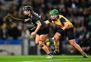 17 December 2023; Danielle O’Leary of Clanmaurice in action against Shauna Ennis of Na Fianna during the AIB Camogie All-Ireland Intermediate Club Championship final match between Clanmaurice of Kerry and Na Fianna of Meath at Croke Park in Dublin. Photo by Piaras Ó Mídheach/Sportsfile
