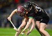 17 December 2023; Leah Dixon of Na Fianna in action against Sara Murphy of Clanmaurice during the AIB Camogie All-Ireland Intermediate Club Championship final match between Clanmaurice of Kerry and Na Fianna of Meath at Croke Park in Dublin. Photo by Piaras Ó Mídheach/Sportsfile