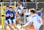 22 October 2023; Johnny Doyle of Allenwood celebrates after his side's victory in the Kildare County Intermediate Club Football Championship final between Castledermot and Allenwood at Netwatch Cullen Park in Carlow. Photo by Piaras Ó Mídheach/Sportsfile