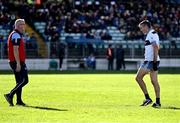 22 October 2023; Johnny Doyle of Allenwood with Allenwood manager Noel Mooney before the Kildare County Intermediate Club Football Championship final between Castledermot and Allenwood at Netwatch Cullen Park in Carlow. Photo by Piaras Ó Mídheach/Sportsfile