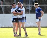 22 October 2023; Allenwood players Johnny Doyle and Eoin Bagnall celebrate after their side's victory in the Kildare County Intermediate Club Football Championship final between Castledermot and Allenwood at Netwatch Cullen Park in Carlow. Photo by Piaras Ó Mídheach/Sportsfile