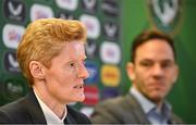 19 December 2023; Newly appointed Republic of Ireland head coach Eileen Gleeson and FAI director of football Marc Canham during a media conference at the Aviva Stadium in Dublin. Photo by Seb Daly/Sportsfile