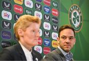19 December 2023; FAI director of football Marc Canham, right, and newly appointed Republic of Ireland head coach Eileen Gleeson during a media conference at the Aviva Stadium in Dublin. Photo by Seb Daly/Sportsfile