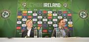 19 December 2023; Newly appointed Republic of Ireland head coach Eileen Gleeson, left, and FAI director of football Marc Canham during a media conference at the Aviva Stadium in Dublin. Photo by Seb Daly/Sportsfile