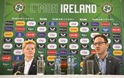 19 December 2023; Newly appointed Republic of Ireland head coach Eileen Gleeson, left, and FAI director of football Marc Canham during a media conference at the Aviva Stadium in Dublin. Photo by Seb Daly/Sportsfile