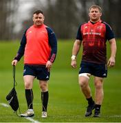 20 December 2023; Dave Kilcoyne, left, and John Ryan arrive to a Munster rugby squad training session at the University of Limerick in Limerick. Photo by David Fitzgerald/Sportsfile