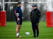 20 December 2023; Performance Analyst George Murray with Jack Crowley during a Munster rugby squad training session at the University of Limerick in Limerick. Photo by David Fitzgerald/Sportsfile