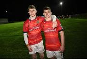 22 December 2023; Tom Wood, left, and Gordon Wood of Munster after the Development Interprovincial match between Ulster and Munster at Newforge Sports Complex in Belfast. Photo by Ramsey Cardy/Sportsfile