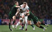 22 December 2023; Kieran Treadwell of Ulster is tackled by Jack Carty, left, and Byron Ralston of Connacht during the United Rugby Championship match between Ulster and Connacht at Kingspan Stadium in Belfast. Photo by Ramsey Cardy/Sportsfile