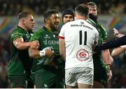 22 December 2023; Bundee Aki of Connacht and Jacob Stockdale of Ulster tussle after Bundee scored his side's first try during the United Rugby Championship match between Ulster and Connacht at Kingspan Stadium in Belfast. Photo by David Fitzgerald/Sportsfile