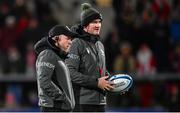 22 December 2023; Connacht head of athletic performance Mikey Kiely, left, and assistant attack and skills coach Mark Sexton before the United Rugby Championship match between Ulster and Connacht at Kingspan Stadium in Belfast. Photo by Ramsey Cardy/Sportsfile
