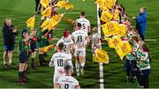 22 December 2023; The Ulster team run out before the United Rugby Championship match between Ulster and Connacht at Kingspan Stadium in Belfast. Photo by Ramsey Cardy/Sportsfile