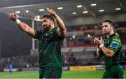 22 December 2023; Bundee Aki, left, and Caolin Blade of Connacht after their side's defeat in United Rugby Championship match between Ulster and Connacht at Kingspan Stadium in Belfast. Photo by Ramsey Cardy/Sportsfile
