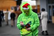 26 December 2023; Paul Hughes dressed as the Grinch studies the form prior to racing on day one of the Leopardstown Christmas Festival at Leopardstown Racecourse in Dublin. Photo by David Fitzgerald/Sportsfile
