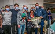 25 December 2023; Staff with Dublin footballers during the All-Ireland Senior Football Championship winners visit to Children's Health Ireland at Temple Street in Dublin. Photo by Ray McManus/Sportsfile