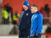 26 December 2023; Leinster captain Garry Ringrose, right, and Leinster head coach Leo Cullen before the United Rugby Championship match between Munster and Leinster at Thomond Park in Limerick. Photo by Seb Daly/Sportsfile